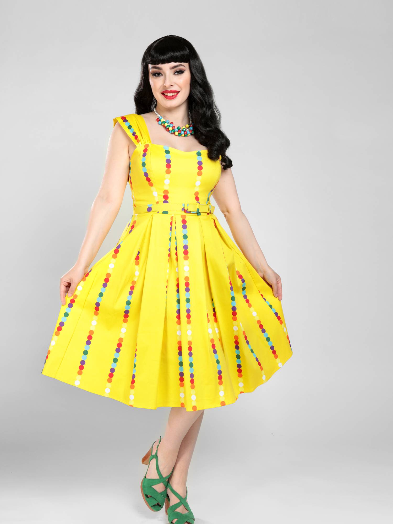 Jill Rainbow Polka Stripe Swing Dress Lindy Bop