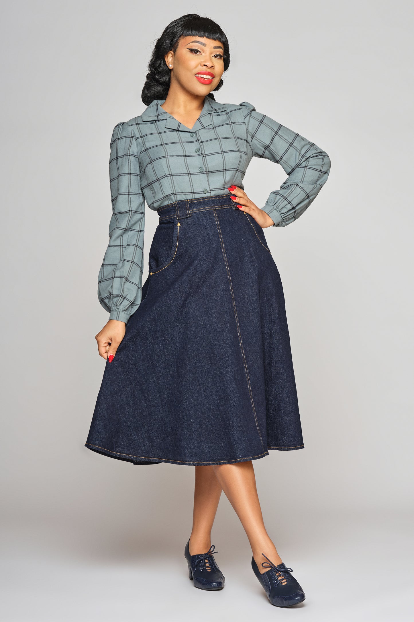 Jerry Seafoam Check Blouse