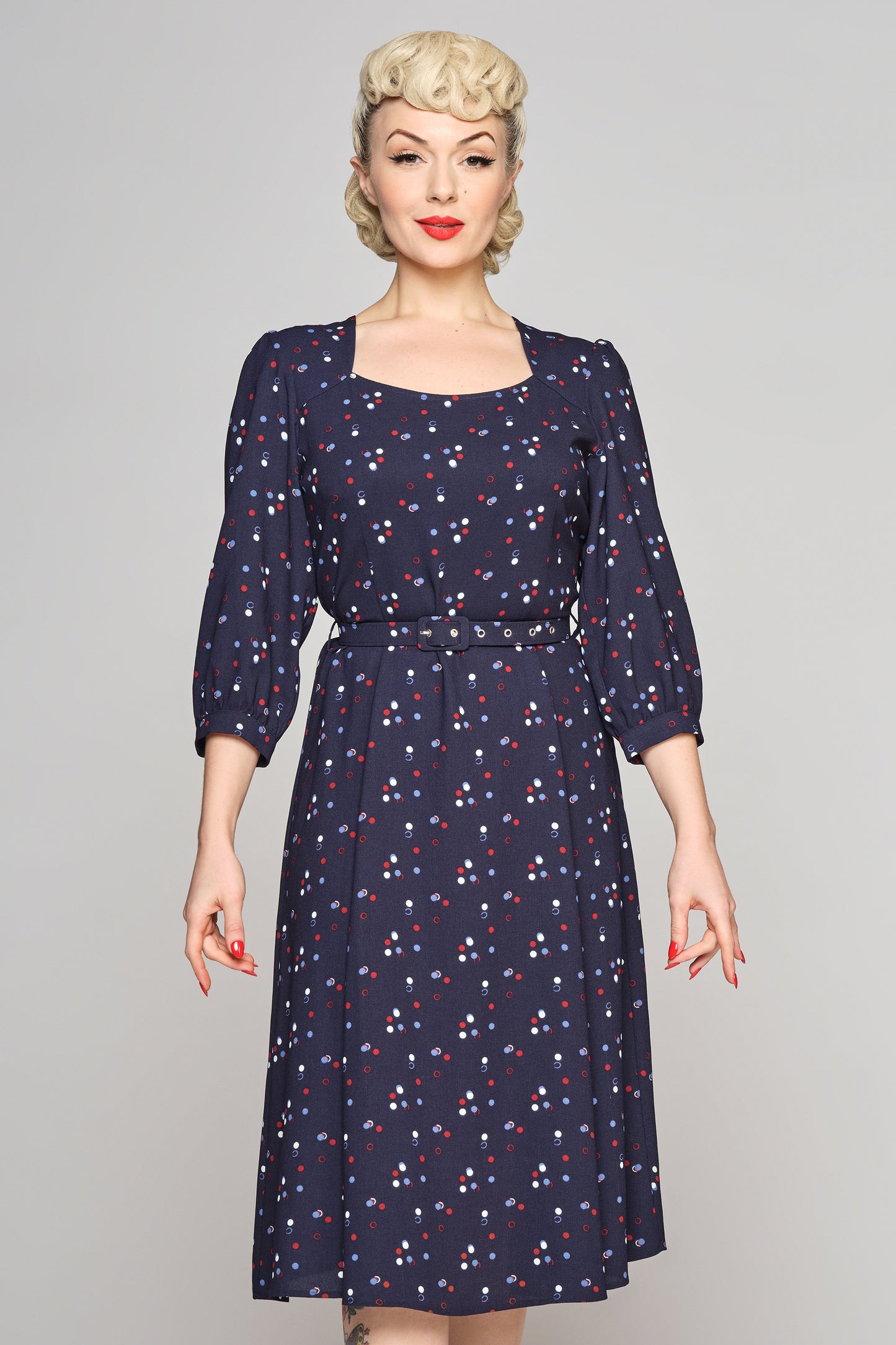 Emmalyn Chalk Polka Flared Dress