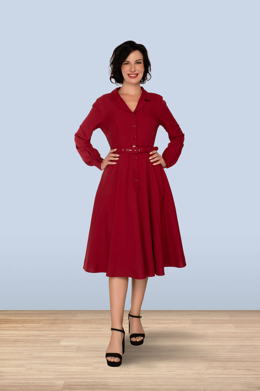 Christine Long Sleeve Dress Burgundy