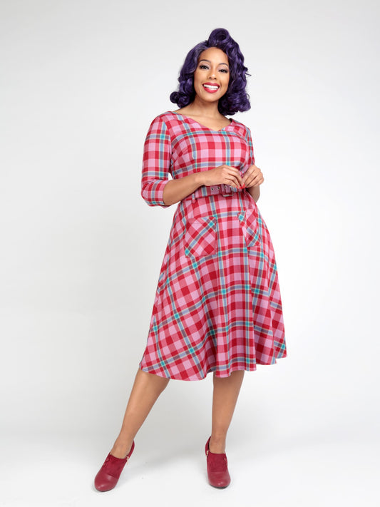 Cerere Winterberry Check Swing Dress