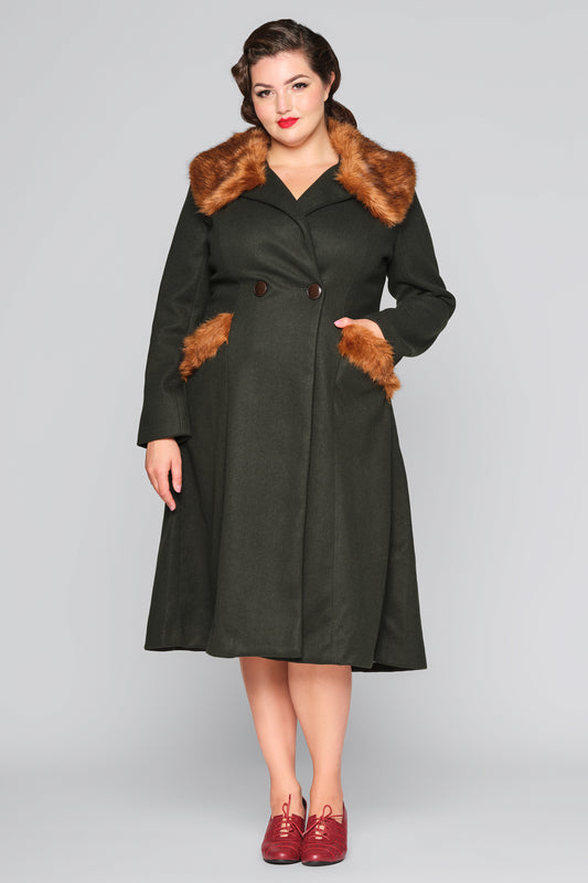 Annasofia Faux Fur Trim Coat