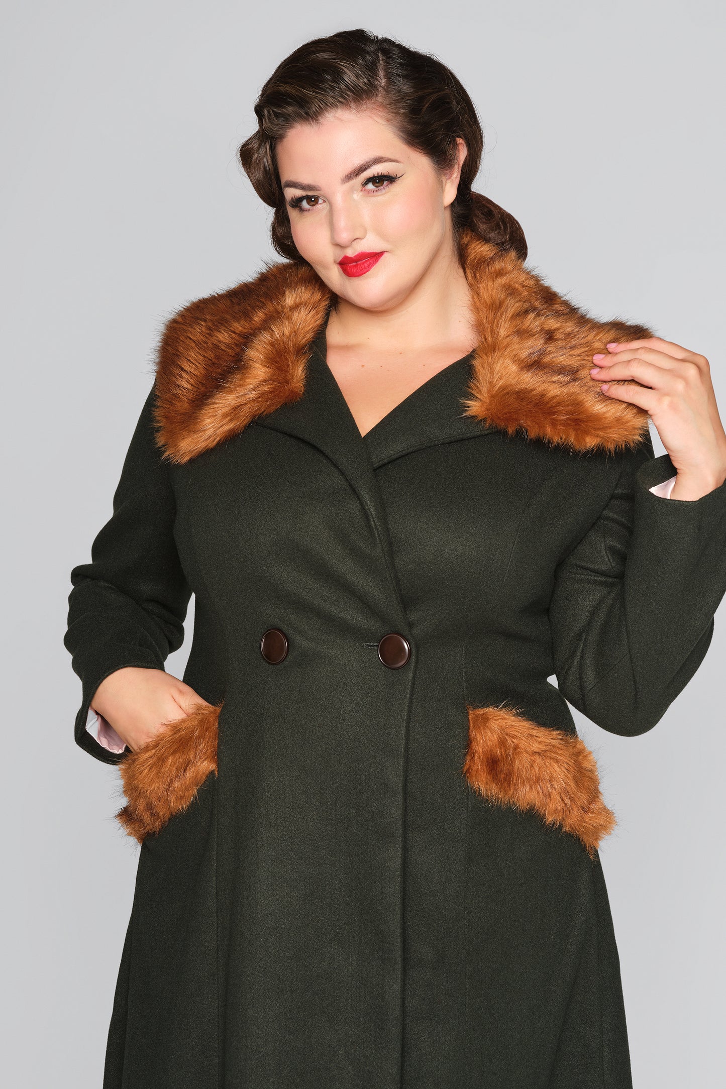 Annasofia Faux Fur Trim Coat