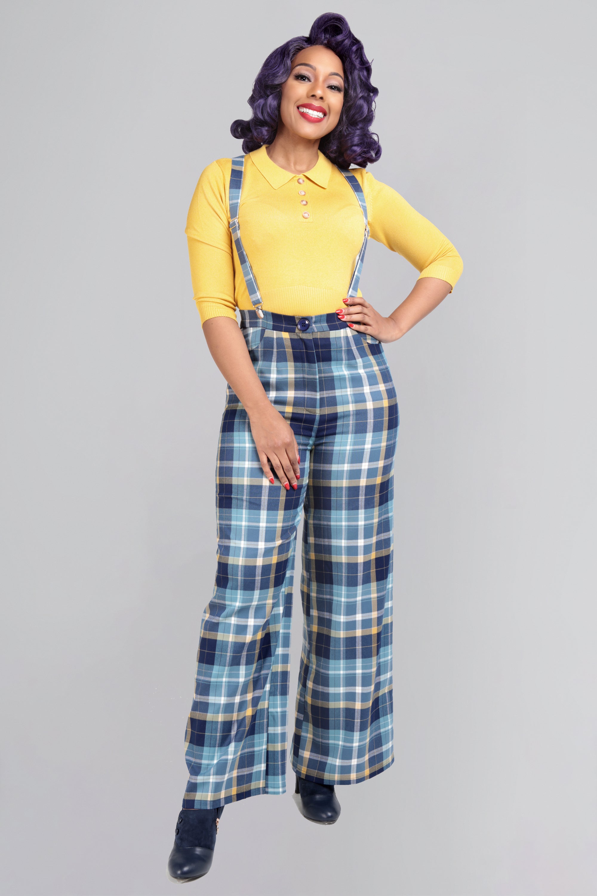 Checked trousers yellow best sale