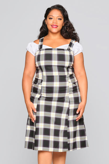 Mila Monochrome Check Pinafore Dress