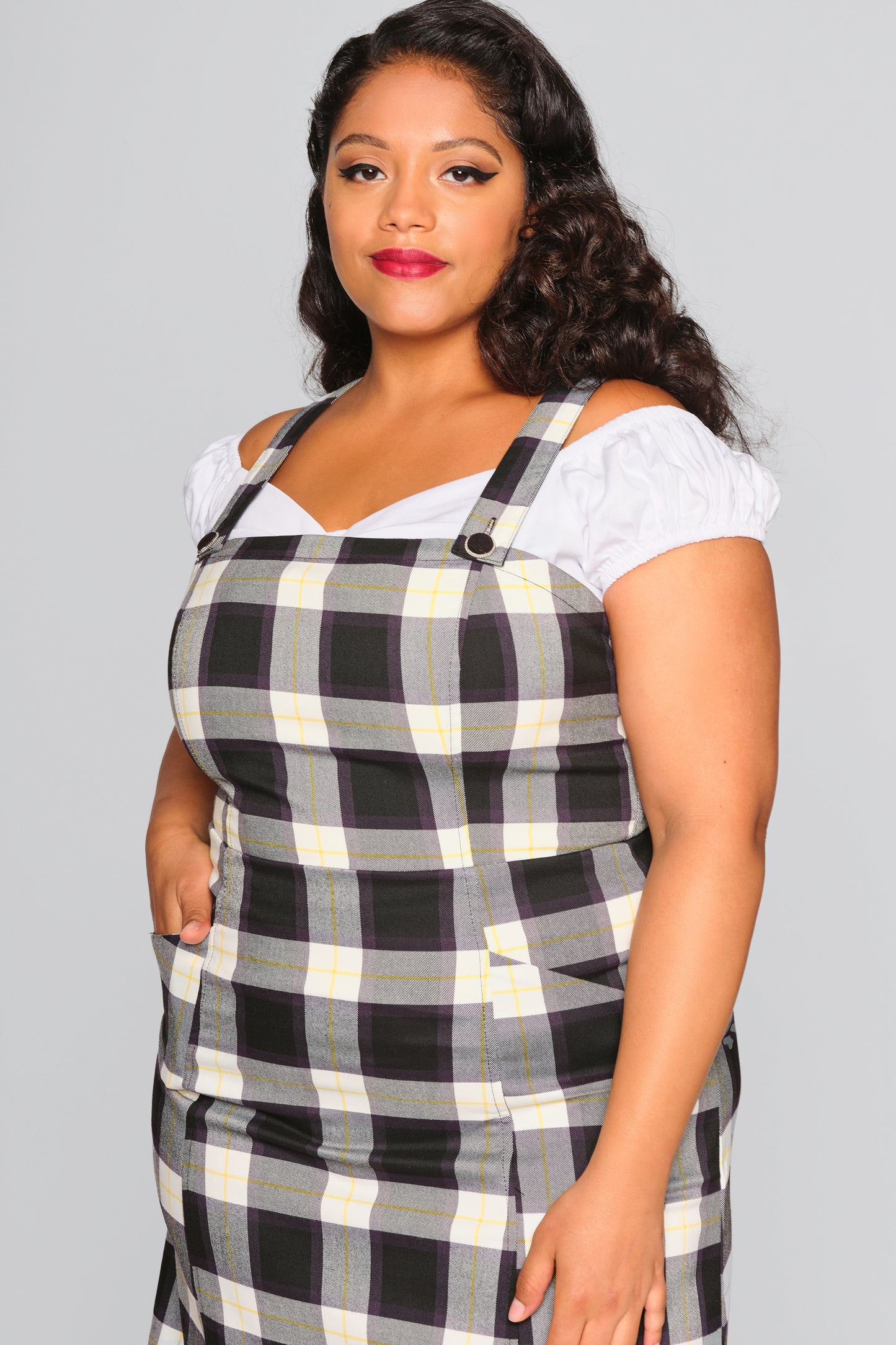 Mila Monochrome Check Pinafore Dress