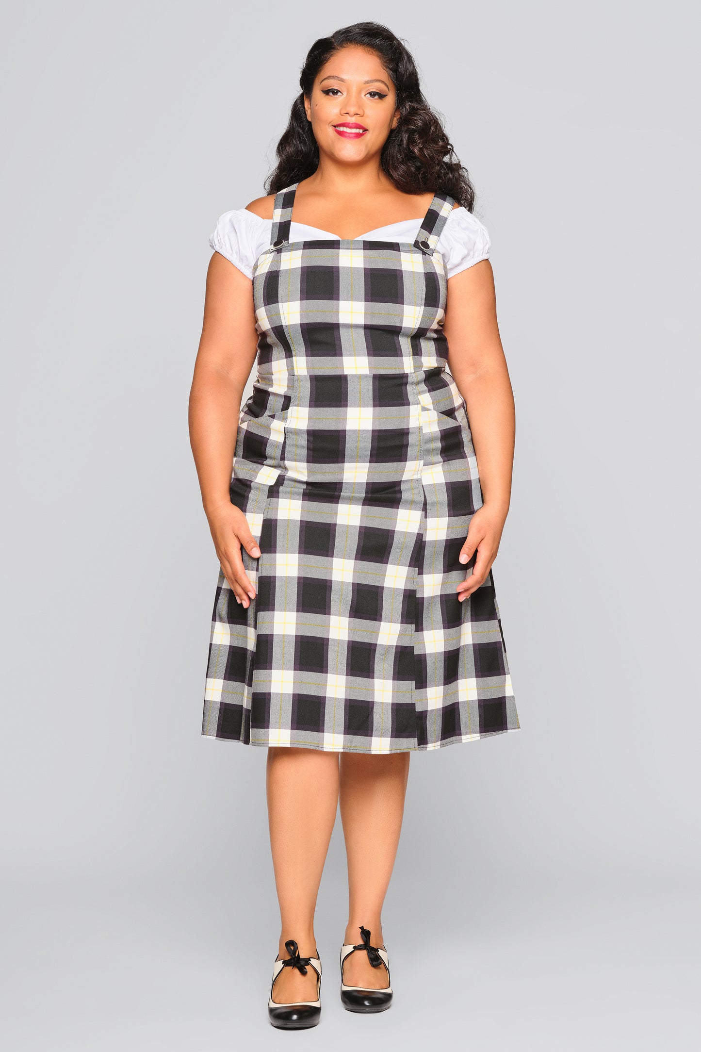 Mila Monochrome Check Pinafore Dress