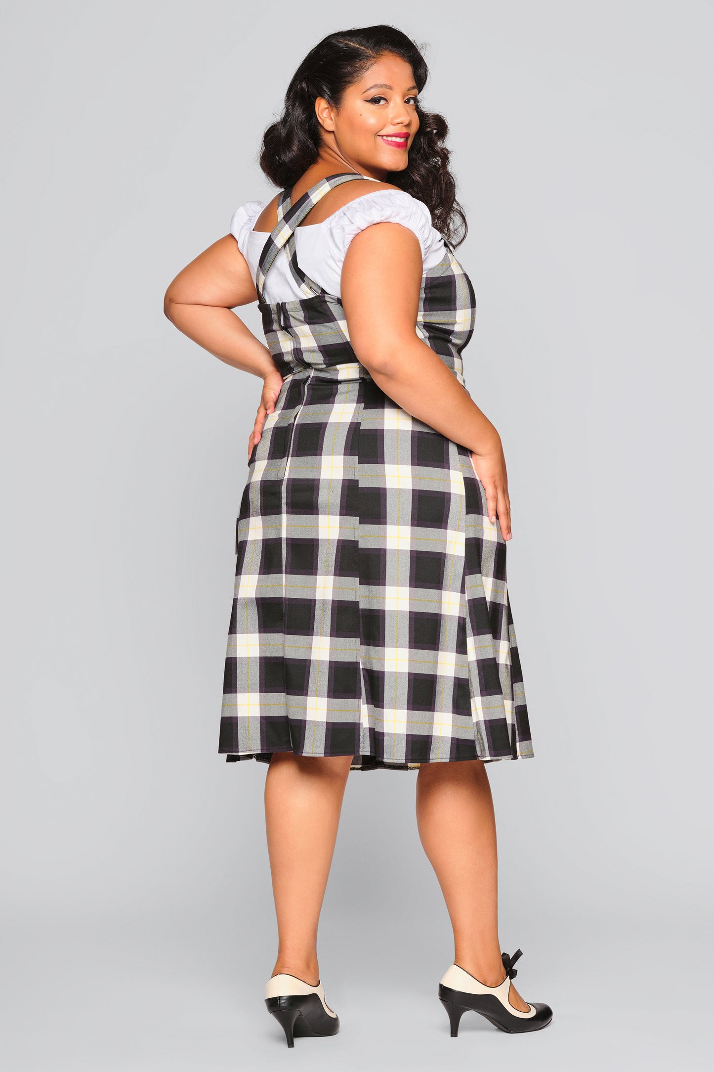 Mila Monochrome Check Pinafore Dress