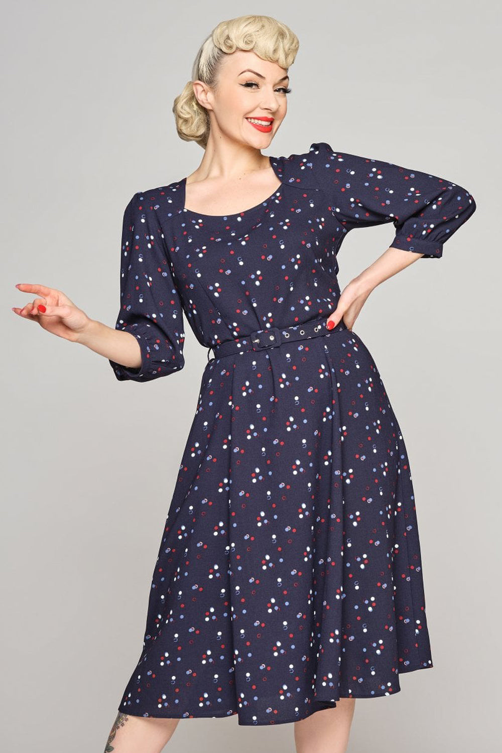 Emmalyn Chalk Polka Flared Dress