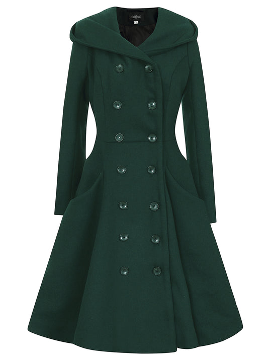 Heather Hooded Swing Coat Green