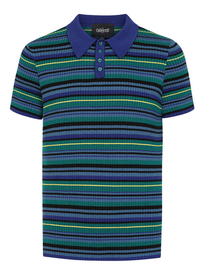 Pablo Striped Knitted Polo Blue