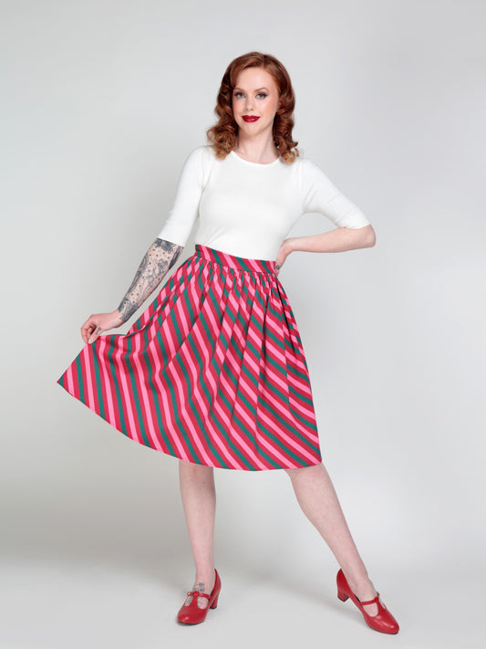 Jasmine Berry Stripe Swing Skirt