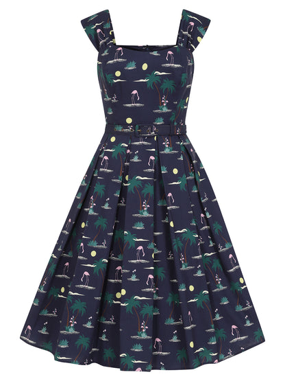 Jill Flamingo Palm Swing Dress