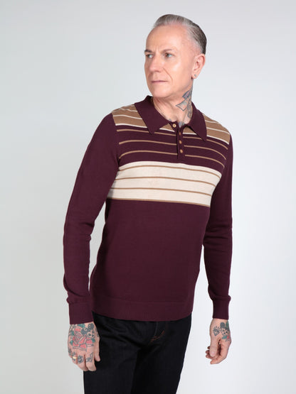 Jo Striped Polo Jumper Burgundy