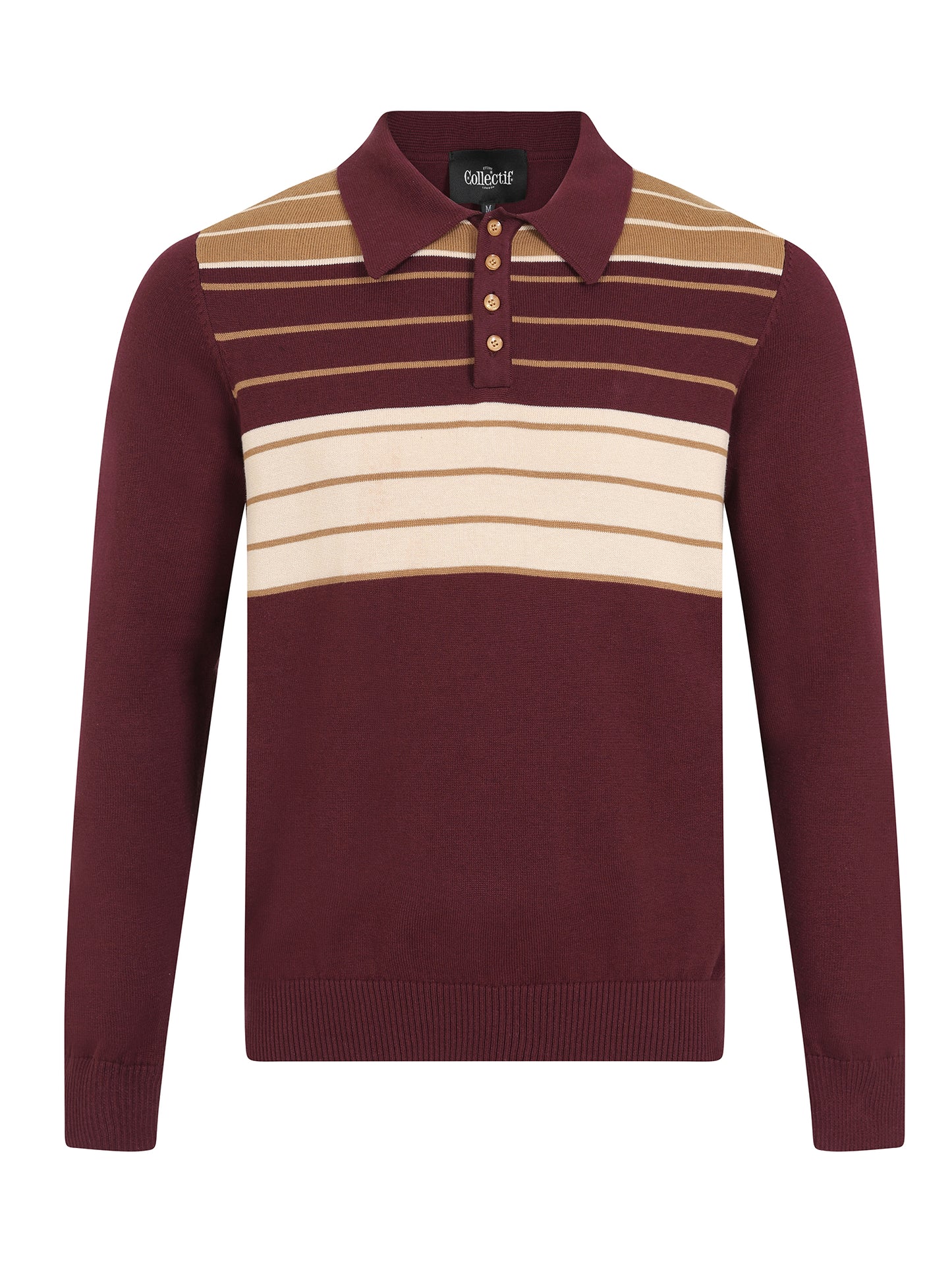 Jo Striped Polo Jumper Burgundy