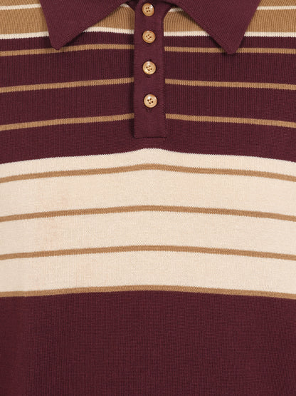 Jo Striped Polo Jumper Burgundy