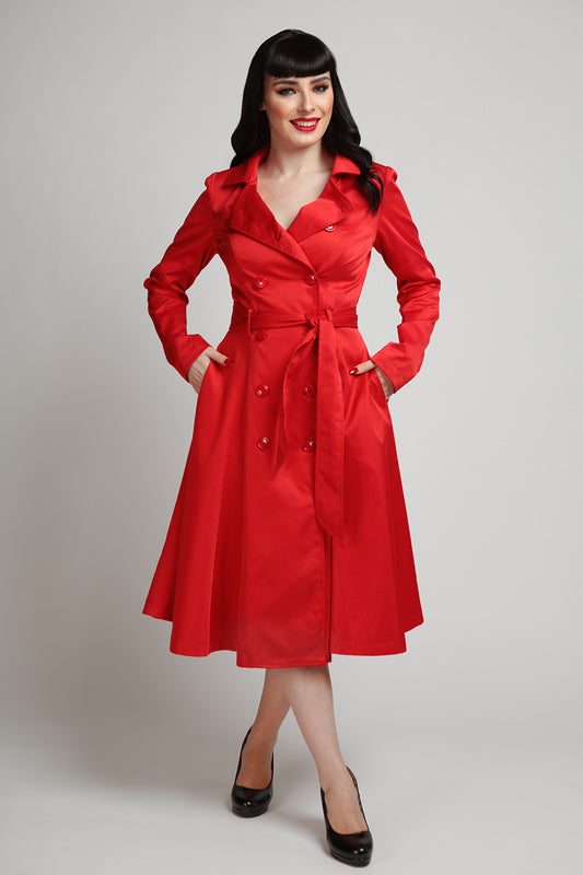 Korrina Plain Swing Trench Coat Red