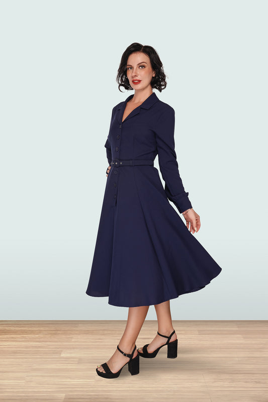 Christine Long Sleeve Dress Navy