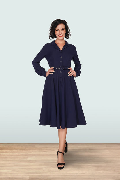 Christine Long Sleeve Dress Navy