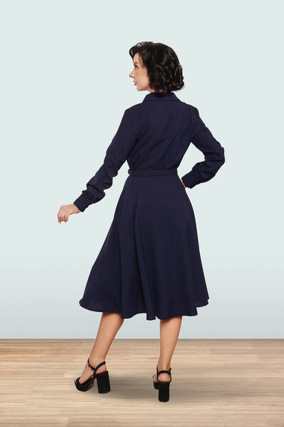 Christine Long Sleeve Dress Navy