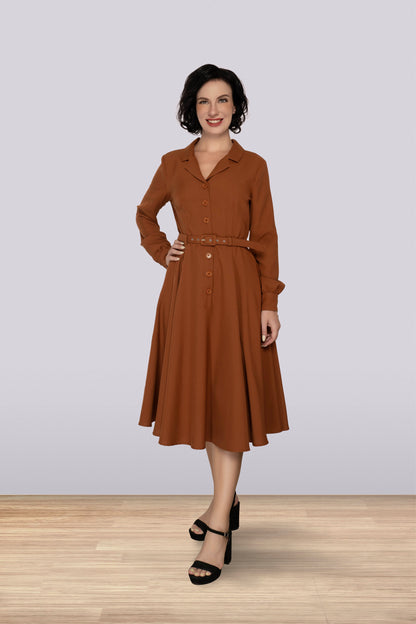 Christine Long Sleeve Dress Brown