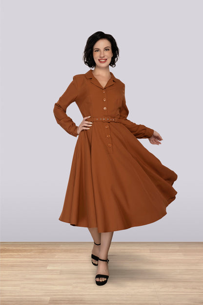 Christine Long Sleeve Dress Brown