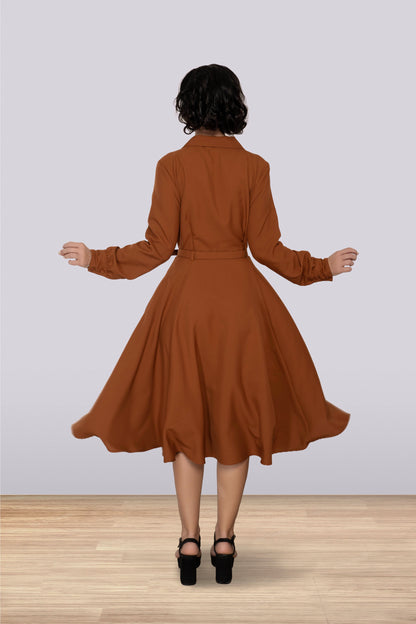 Christine Long Sleeve Dress Brown