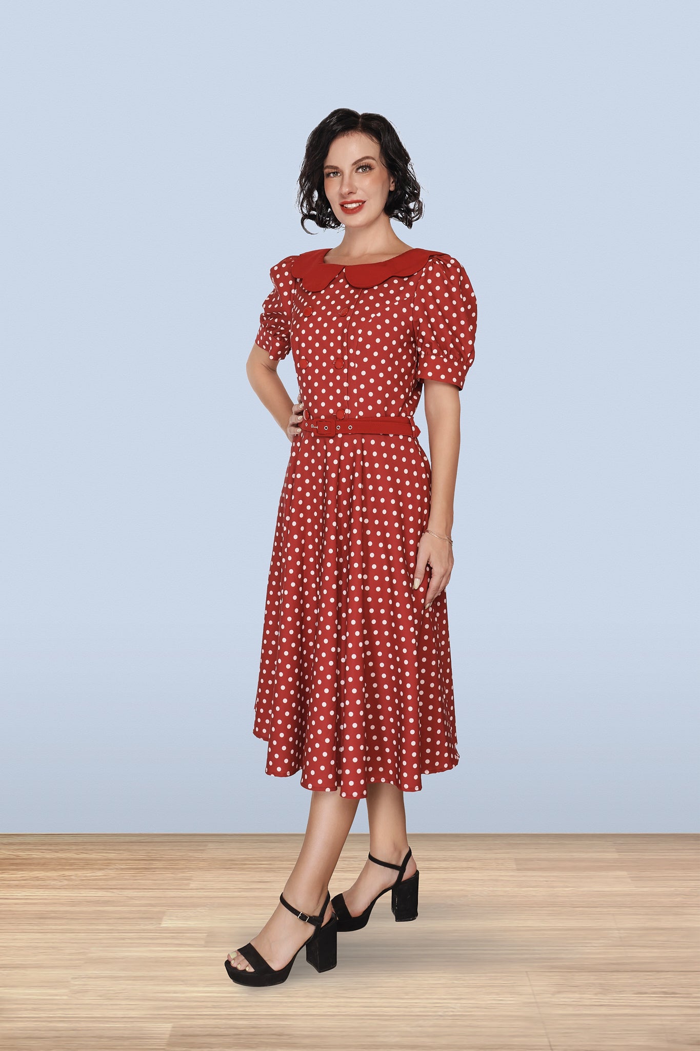 Brenda Dress Polka Burgundy