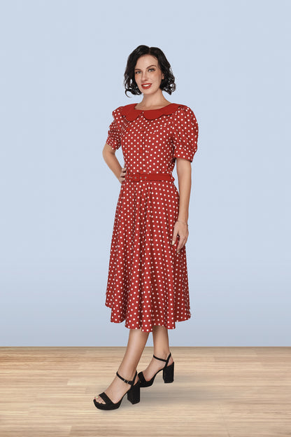 Brenda Dress Polka Burgundy