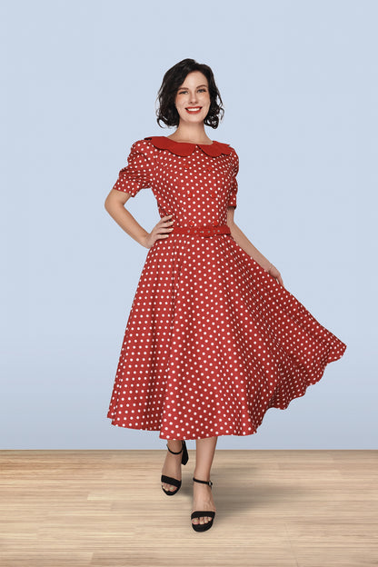 Brenda Dress Polka Burgundy