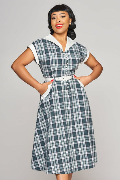 Marjorie Emerald Check Swing Dress