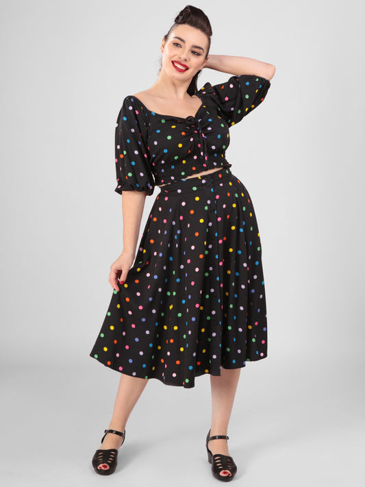 Megan Rainbow Polka Dot Swing Skirt