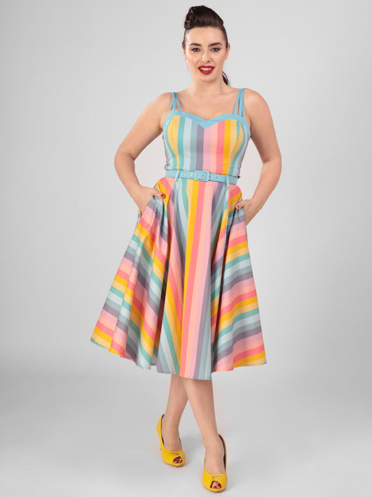 Nova Dreamy Rainbow Stripe Swing Dress