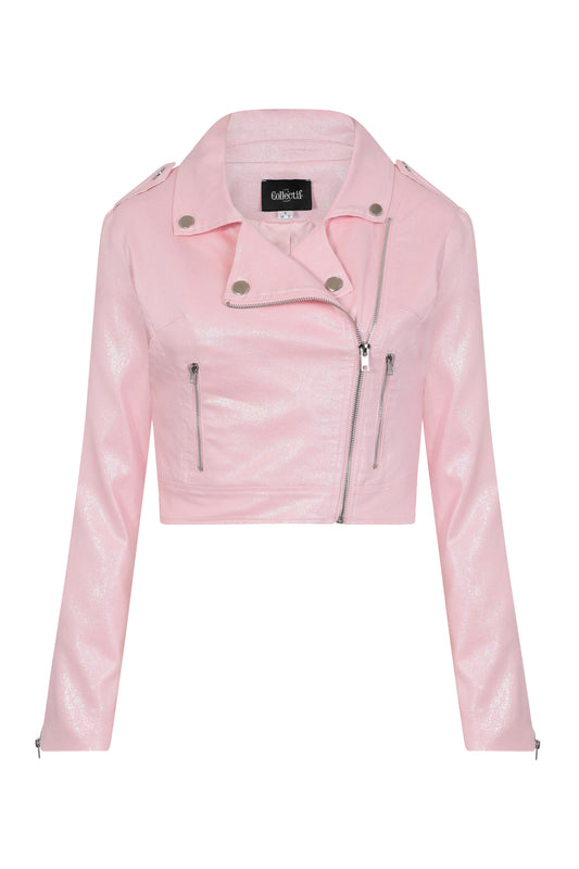 Outlaw Glitter Biker Jacket Pink