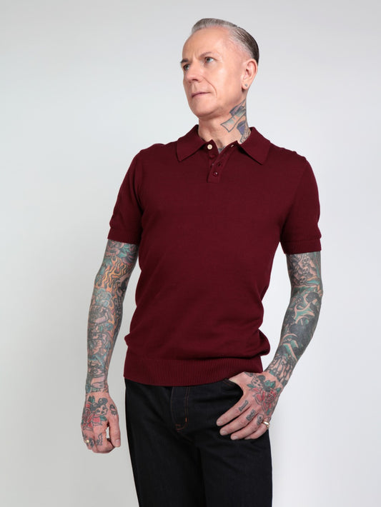 Pablo Plain Knitted Polo Burgundy