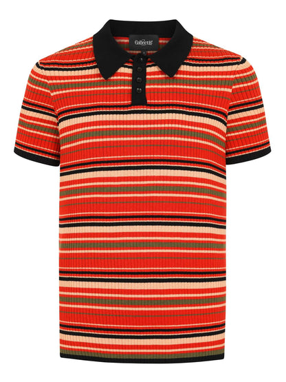 Pablo Striped Knitted Polo Black & Orange