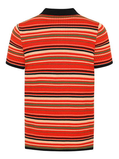 Pablo Striped Knitted Polo Black & Orange