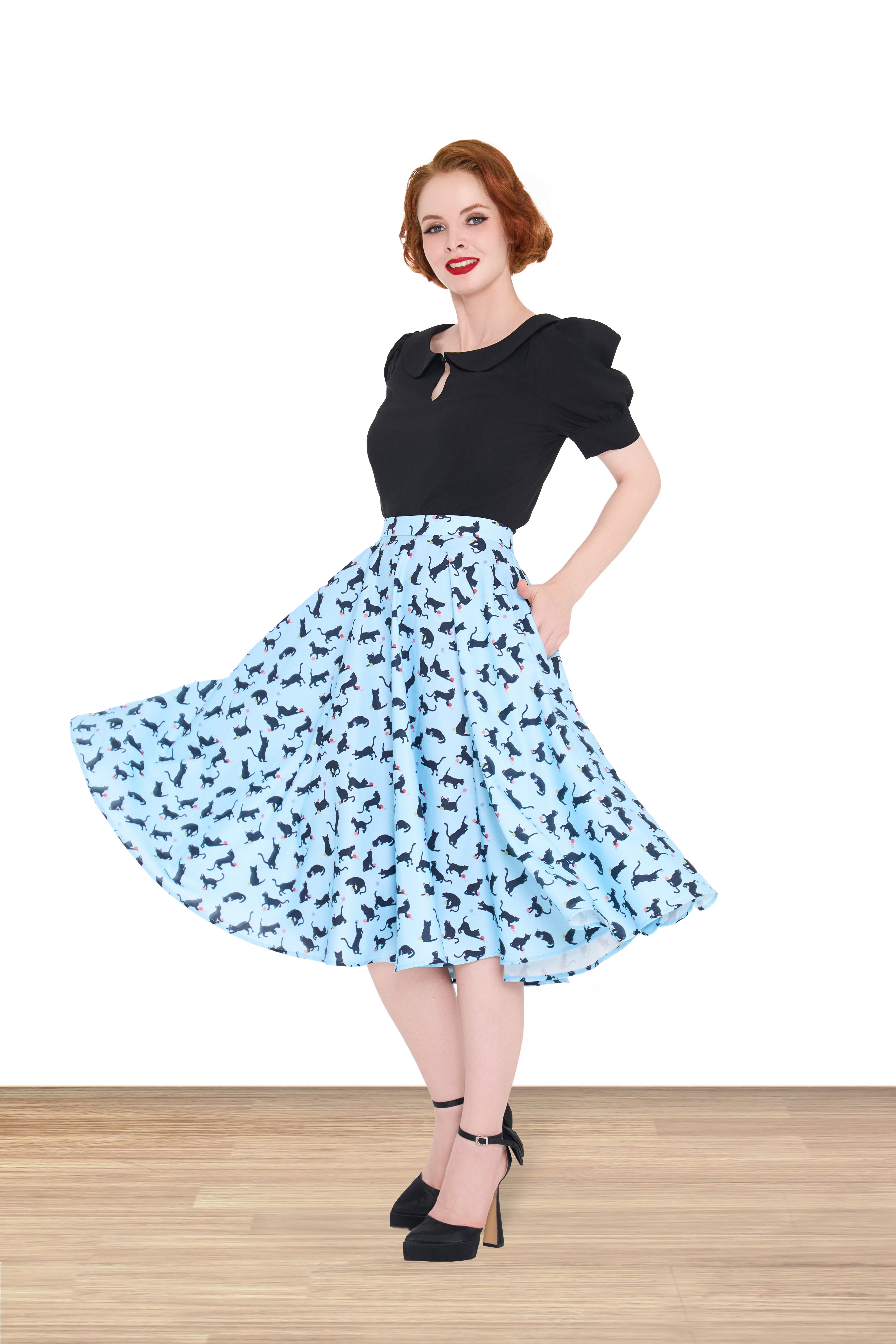 Lindy Bop rockabilly blue and white swing dress offers