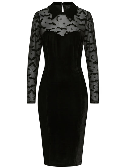 Rooey Bat Mesh Velvet Pencil Dress