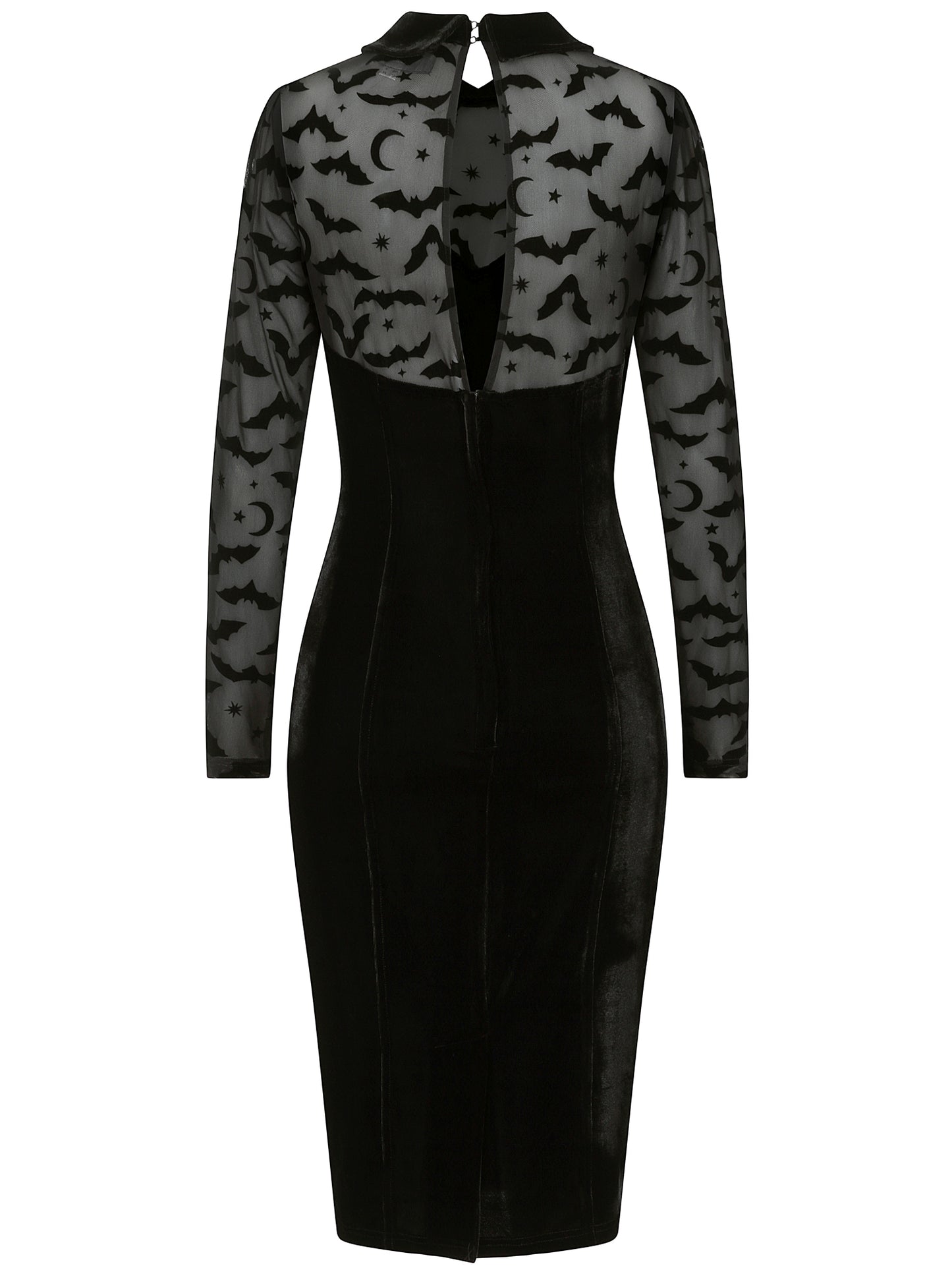 Rooey Bat Mesh Velvet Pencil Dress