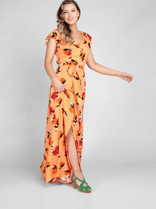 Thelma Mid-Century Apricot Maxi Dress